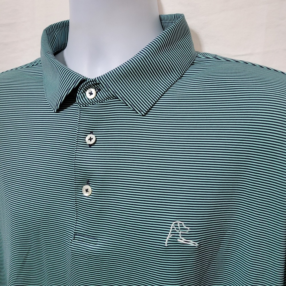 Rhoback Polo Shirt Men's Size XXL CBS Logo Striped Short Sleeve Navy Blue Green
